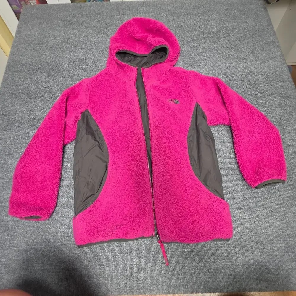 The North Face Girls XL Reversible Fleece Lined Hooded Jacket Pink Charcoal